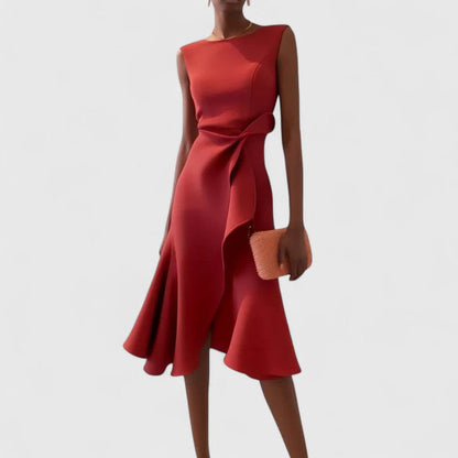 Elegant Midi Dress for Women Sleeveless Side-Tie Fit-Flare