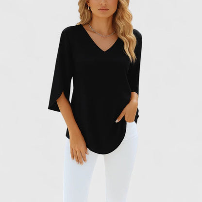 Elegant Blouse for Women V-Neck Slit-Sleeve Long-Sleeve