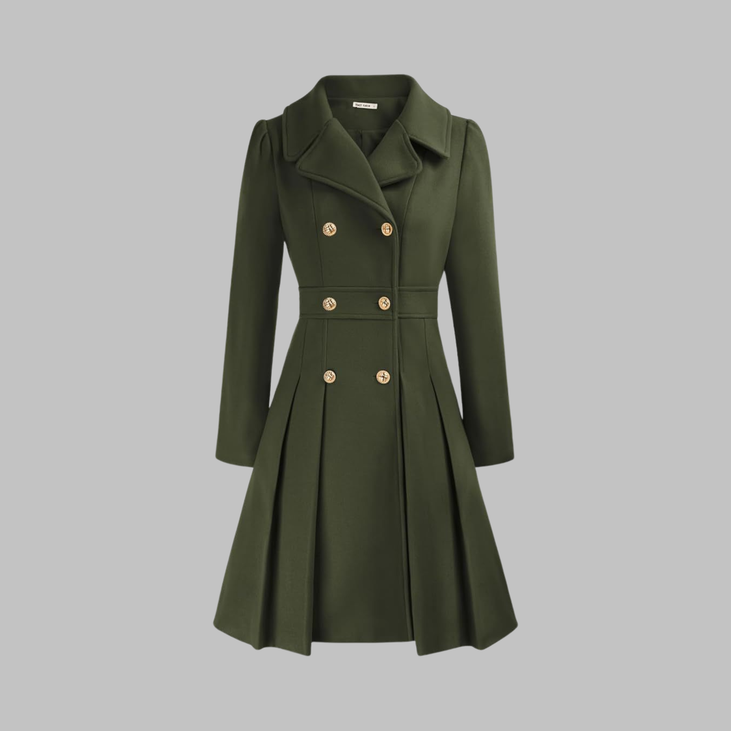Elegant Coat for Women Double-Breasted Long-Sleeve Pleated
