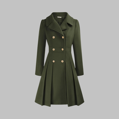 Elegant Coat for Women Double-Breasted Long-Sleeve Pleated
