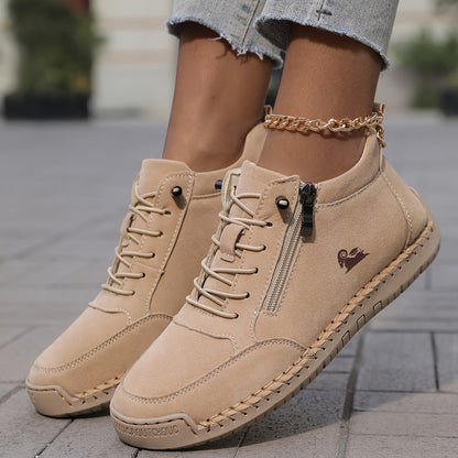 Stylish Ankle Boots for Women Lace-Up Zip-Up Round-Toe