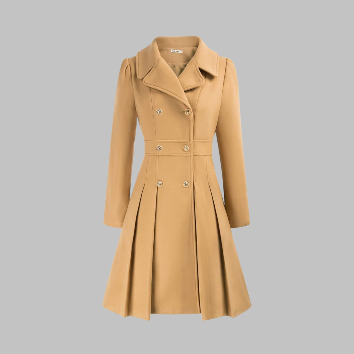 Elegant Coat for Women Double-Breasted Long-Sleeve Pleated