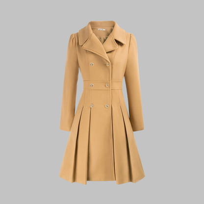 Elegant Coat for Women Double-Breasted Long-Sleeve Pleated