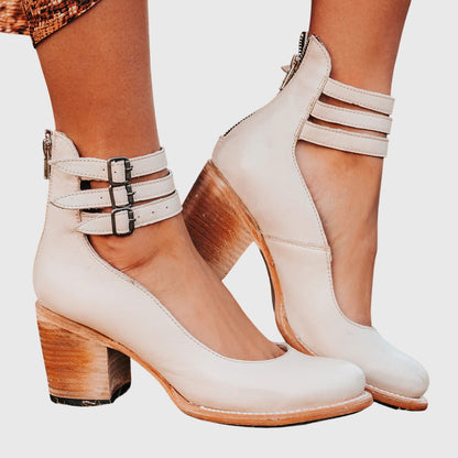 Elegant Ankle Boots for Women Buckle-Strap Block-Heel