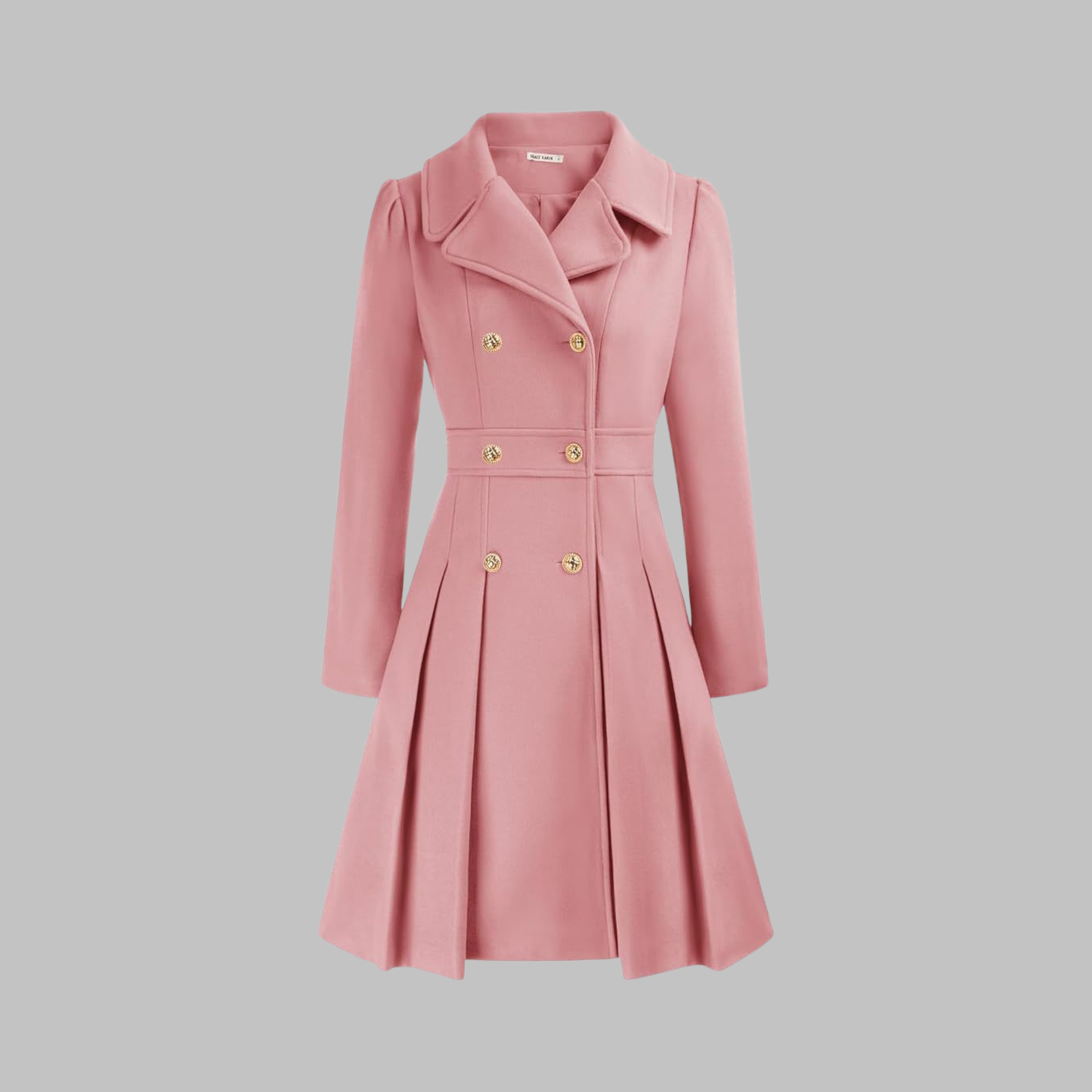 Elegant Coat for Women Double-Breasted Long-Sleeve Pleated