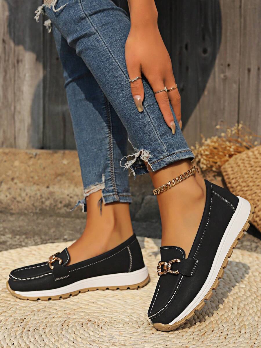 Comfortable Loafers for Women Buckle-Detail