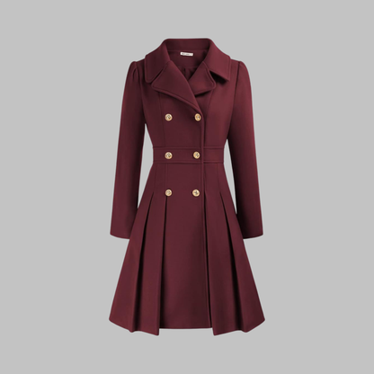 Elegant Coat for Women Double-Breasted Long-Sleeve Pleated