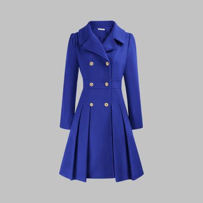 Elegant Coat for Women Double-Breasted Long-Sleeve Pleated