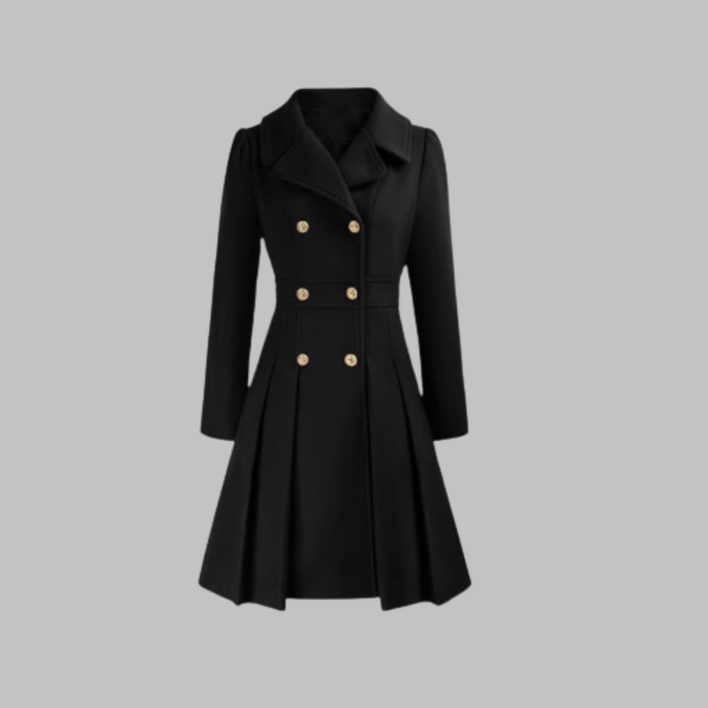 Elegant Coat for Women Double-Breasted Long-Sleeve Pleated