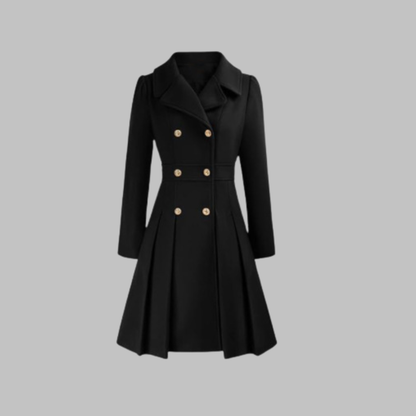 Elegant Coat for Women Double-Breasted Long-Sleeve Pleated