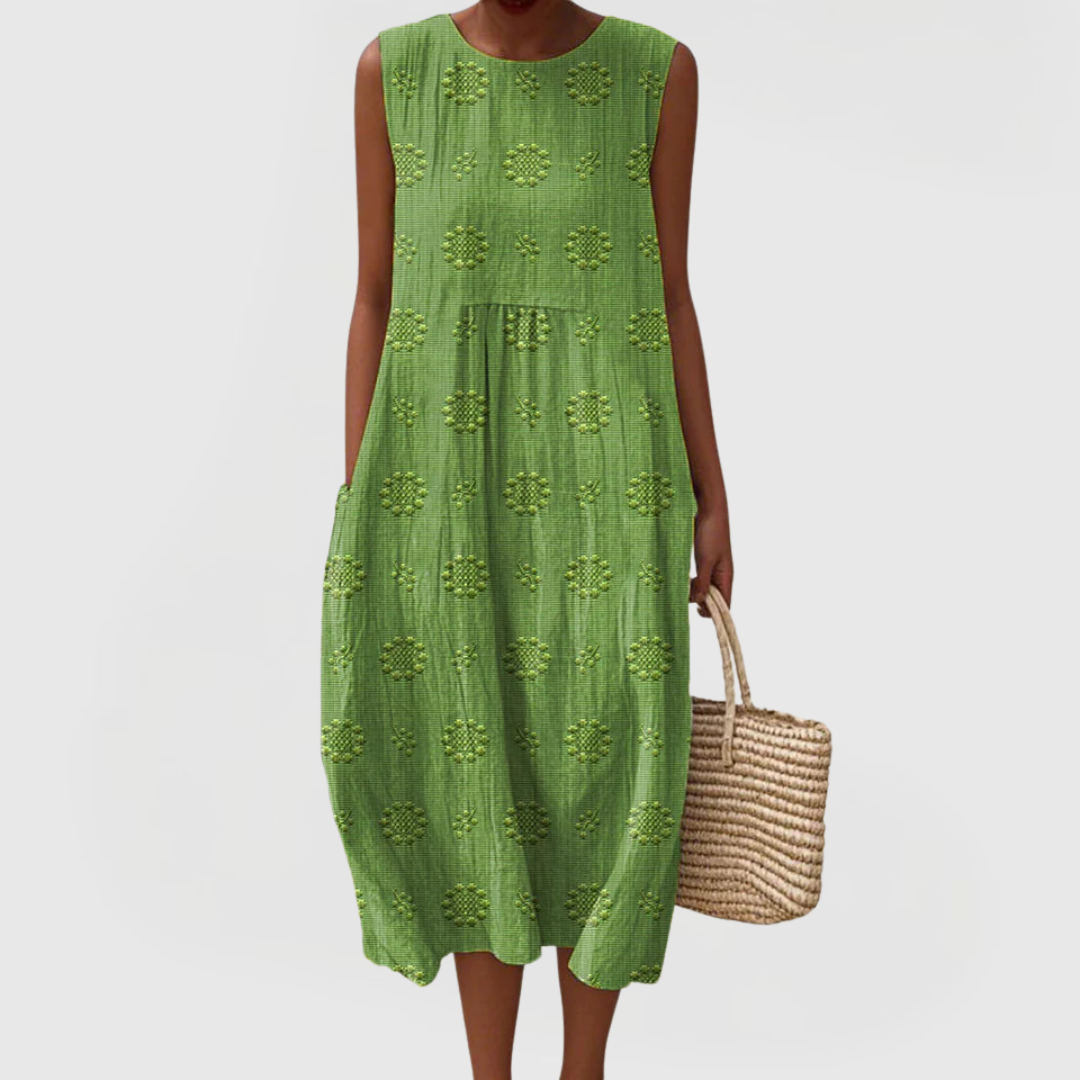 Elegant Midi Dress for Women Round-Neck Sleeveless Textured