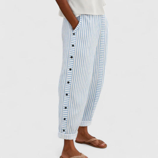 Stylish Cropped Pants for Women Striped Button-Trim Wide-Leg