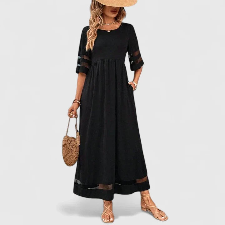 Elegant Tiered Midi Dress for Women Mesh-Sleeve