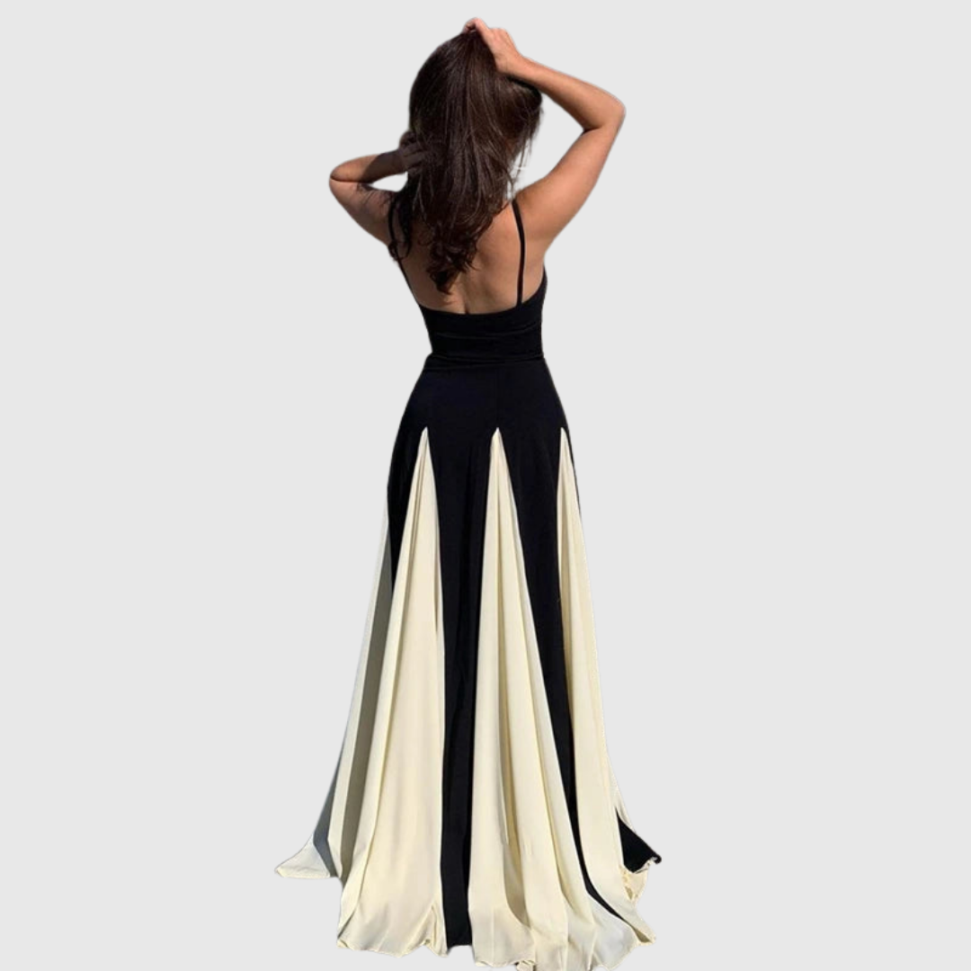 Elegant Maxi Dress for Women Spaghetti-Strap Colorblock