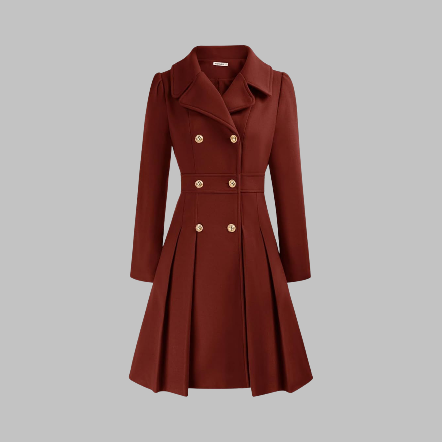 Elegant Coat for Women Double-Breasted Long-Sleeve Pleated