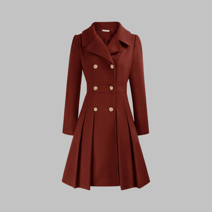 Elegant Coat for Women Double-Breasted Long-Sleeve Pleated