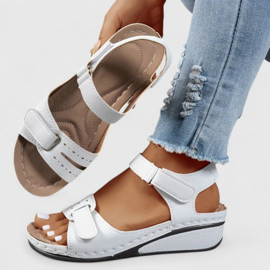 Comfortable Flat Sandals for Women Adjustable Velcro-Strap Open-Toe