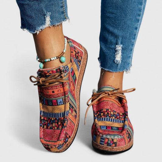 Stylish Sneakers for Women Tribal-Print Lace-Up Cork-Sole