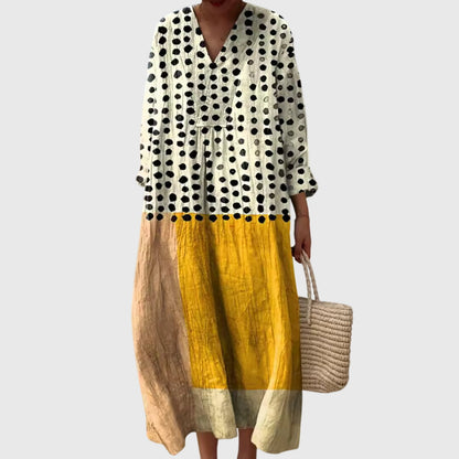 Stylish Midi Dress for Women Patchwork V-Neck