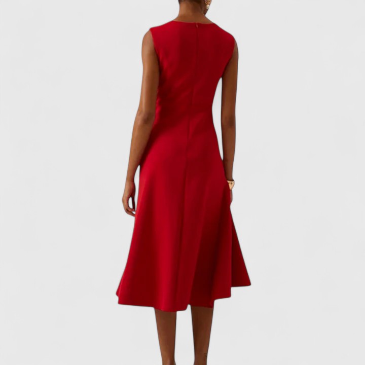 Elegant Midi Dress for Women Sleeveless Side-Tie Fit-Flare