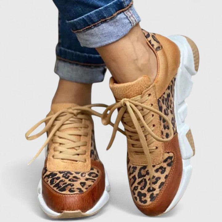 Stylish Sneakers for Women Leopard-Print Lace-Up Chunky-Sole
