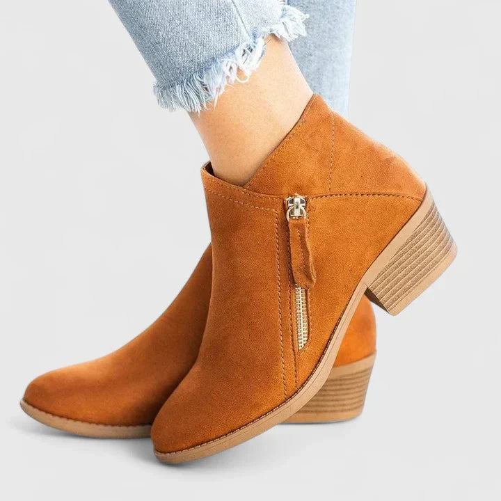 Stylish Ankle Boots for Women Suede Zip-Up Block-Heel