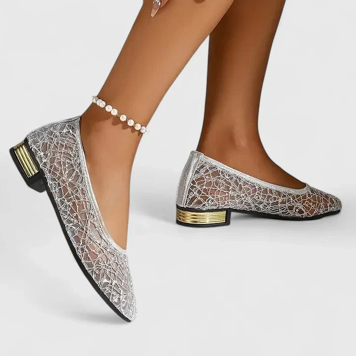 Elegant Lace Flats for Women Floral-Print Pointed-Toe