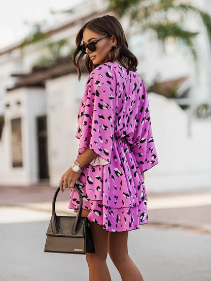 Stylish Mini Dress for Women Floral Tiered Wrap