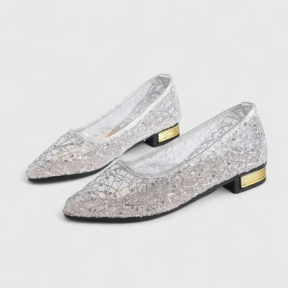 Elegant Lace Flats for Women Floral-Print Pointed-Toe