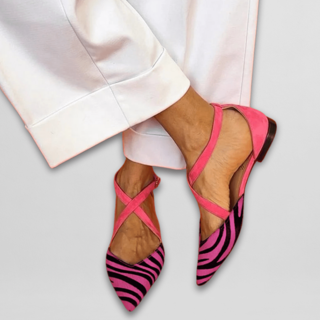Effortless Pointed Flats for Women Crisscross-Strap Zebra-Print