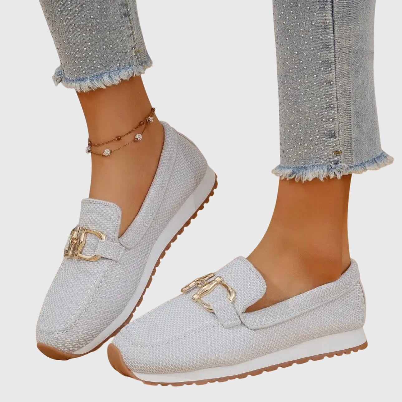 Comfortable Loafers for Women Buckle-Detail Platform Mesh