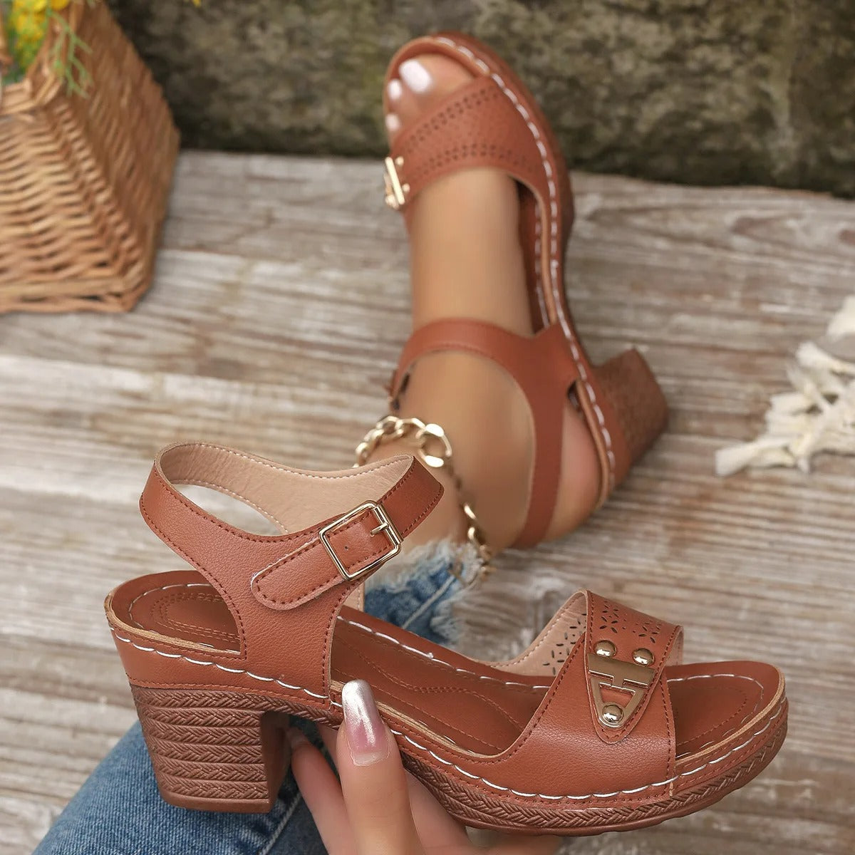 Comfortable Block-Heel Sandals for Women Platform Ankle-Strap