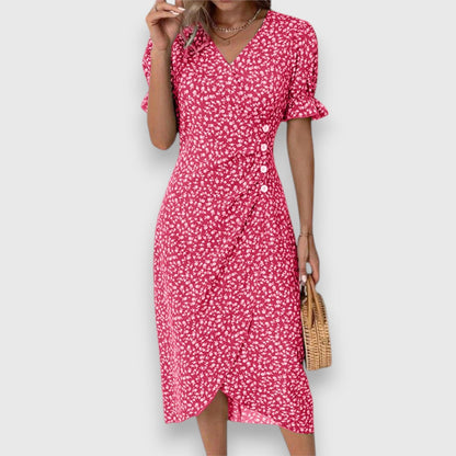 Elegant Midi Dress for Women Floral-Print Ruffle-Sleeve