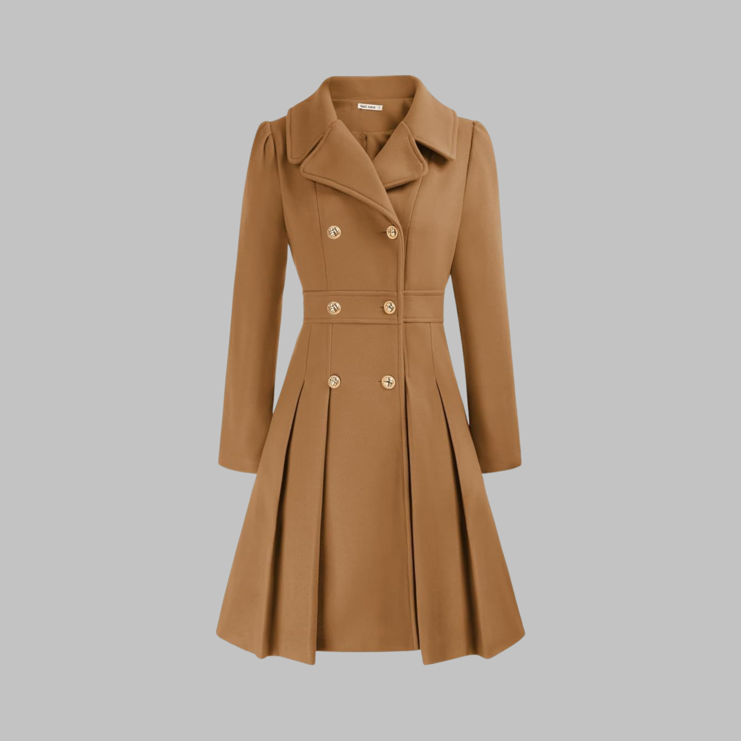 Elegant Coat for Women Double-Breasted Long-Sleeve Pleated