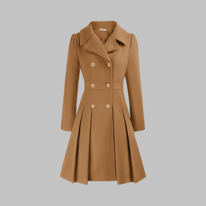 Elegant Coat for Women Double-Breasted Long-Sleeve Pleated