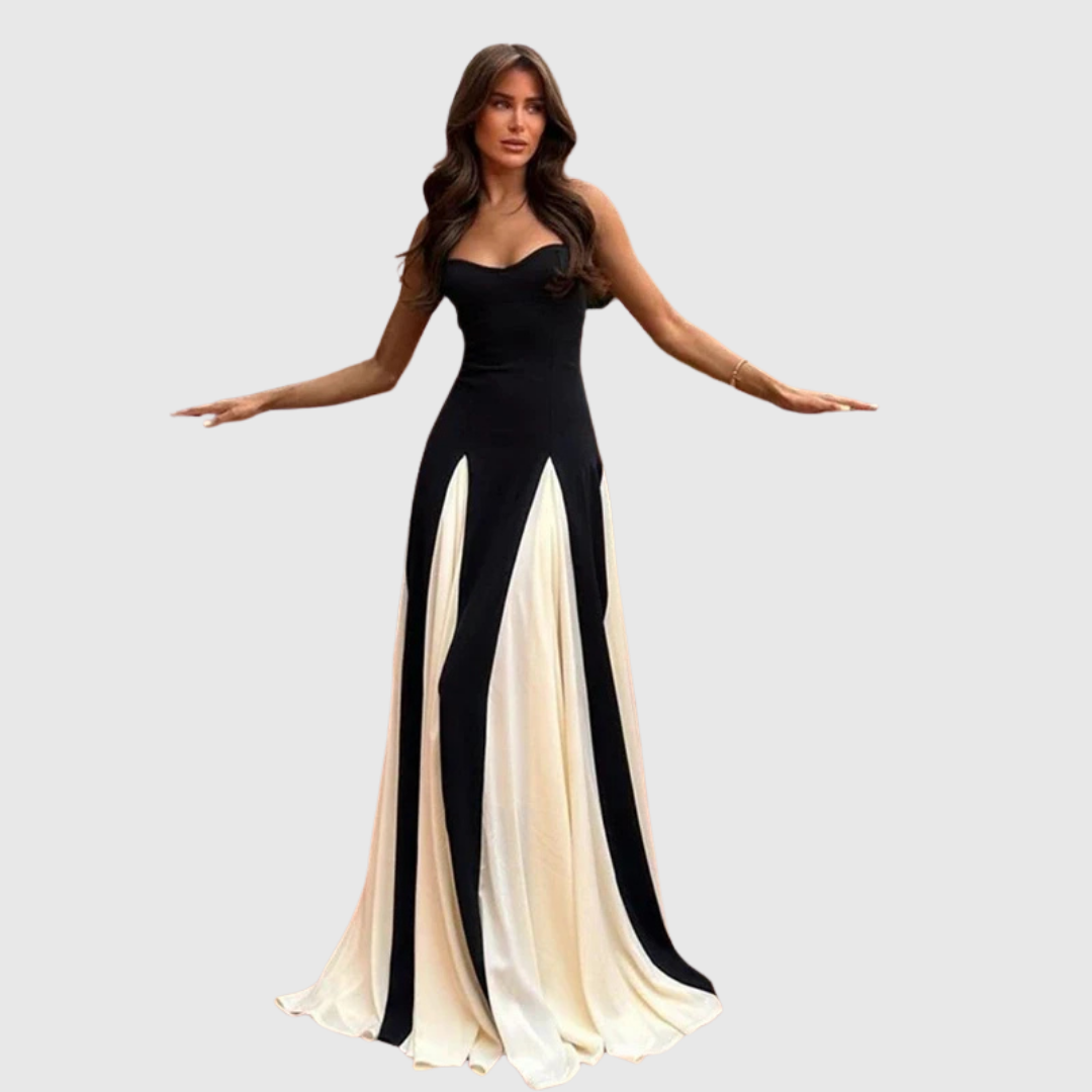 Elegant Maxi Dress for Women Spaghetti-Strap Colorblock