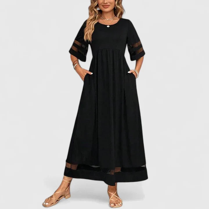 Elegant Tiered Midi Dress for Women Mesh-Sleeve
