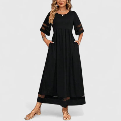 Elegant Tiered Midi Dress for Women Mesh-Sleeve