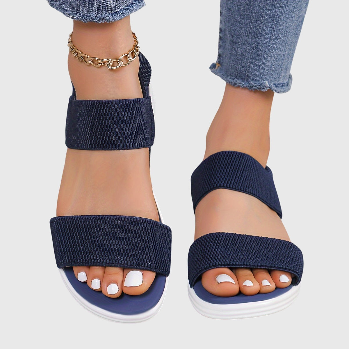 Comfortable Flat Sandals for Women Double-Strap Open-Toe Platform