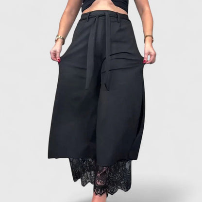 Elegant Wide-Leg Pants for Women Tie-Waist Lace-Trim