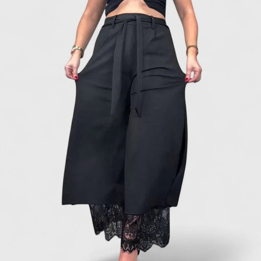 Elegant Wide-Leg Pants for Women Tie-Waist Lace-Trim