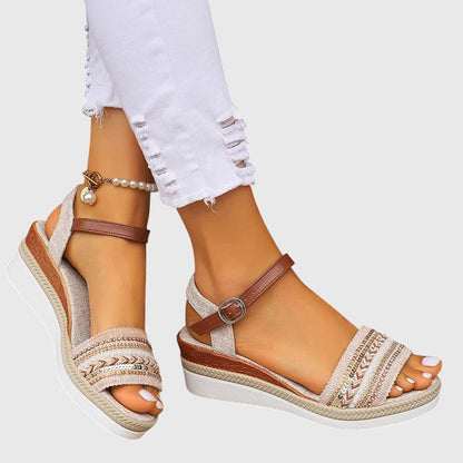 Comfortable Wedge Sandals for Women Embroidered Ankle-Strap Espadrille