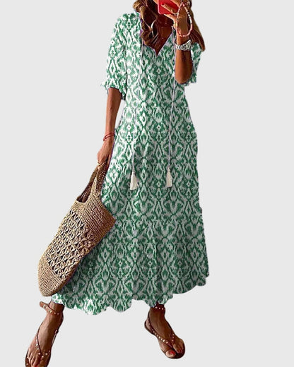 Effortless Maxi Dress for Women Tasseled Printed Flowy