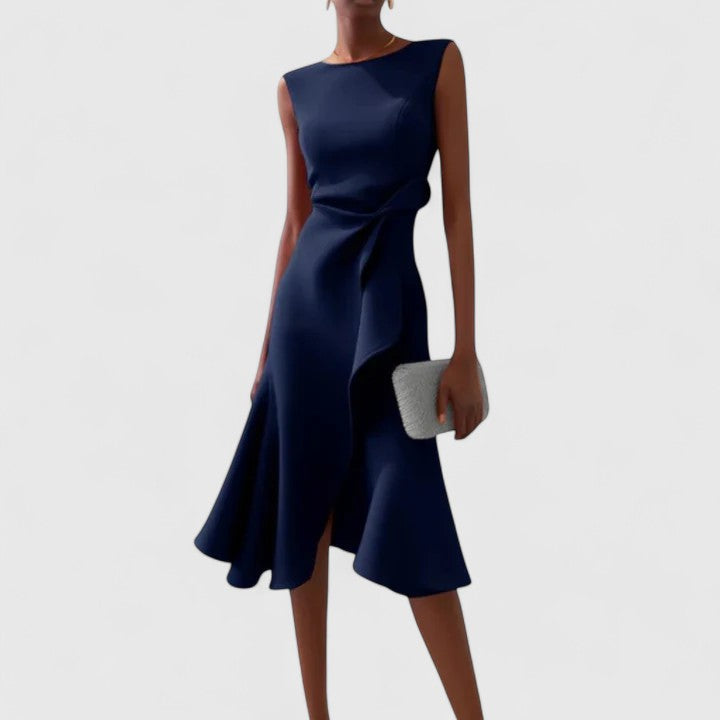 Elegant Midi Dress for Women Sleeveless Side-Tie Fit-Flare