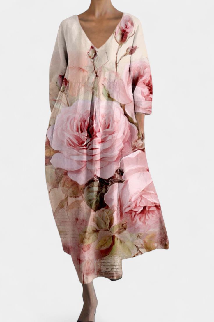 Comfortable V-Neck Dress for Women Abstract-Print Tiered
