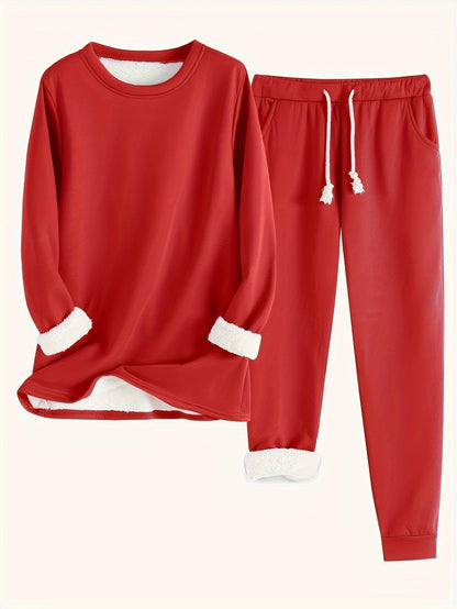 Comfortable Two-Piece Set for Women Fleece-Lined Jogger Drawstring