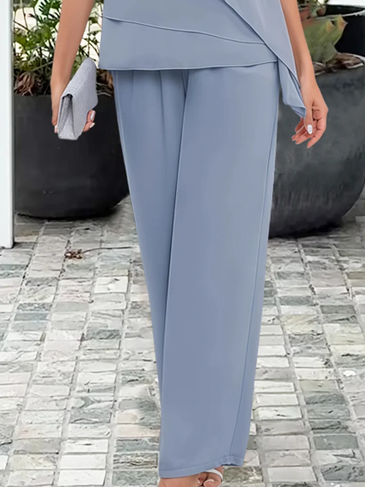 Elegant Two-Piece Set for Women Ruffle-Sleeve Wide-Leg