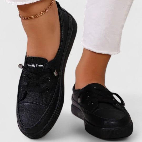 Comfortable Sneakers for Women Leather Lace-Up Low-Top