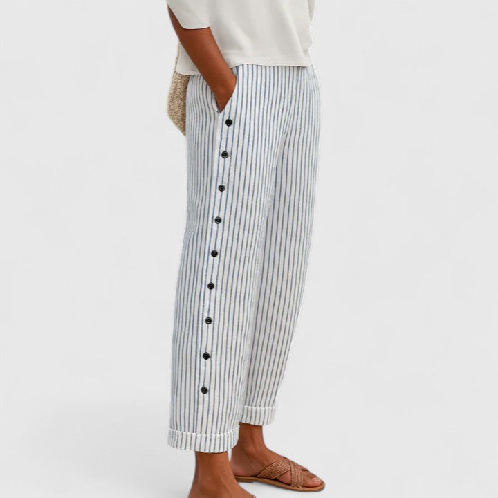 Stylish Cropped Pants for Women Striped Button-Trim Wide-Leg