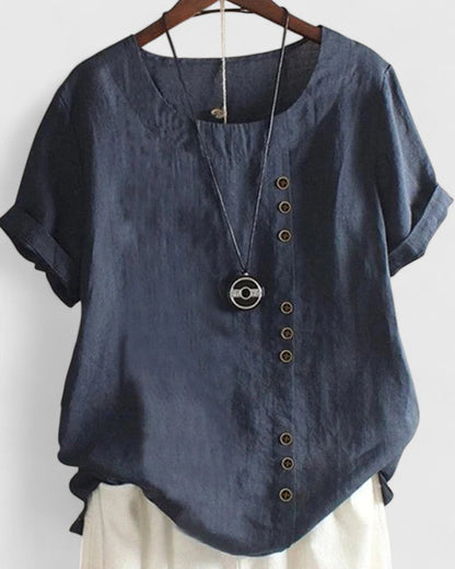 Comfortable Blouse for Women Button-Front Short-Sleeve